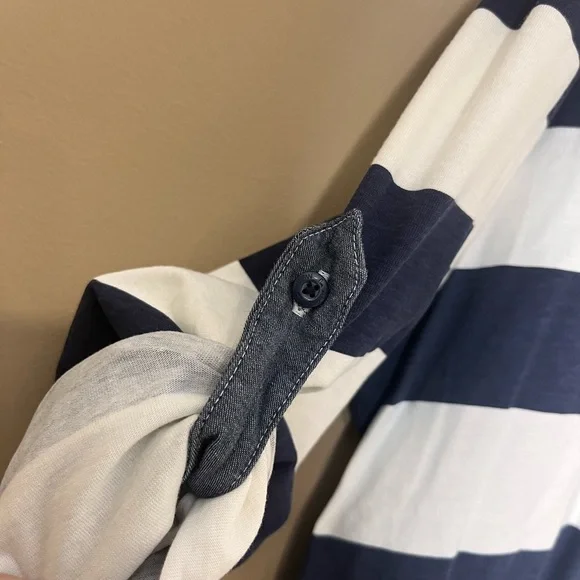 Angelo Latrice Casual Rugby Long Sleeve Navy‎ Striped Cotton Top XL Preppy Rugby - Picture 7 of 9